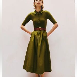 ME+EM Olive Green Midi Dress